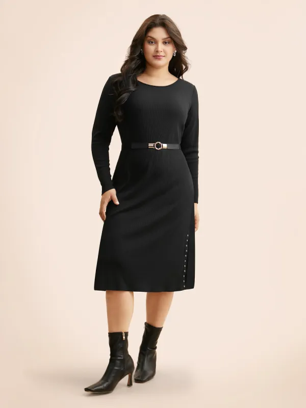 Crew Neck Eyelet Split Hem Dress sold by Bloomchic