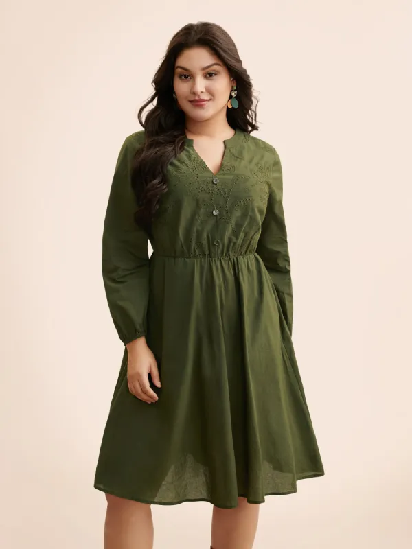 Notched Broderie Anglaise Button Detail Dress sold by Bloomchic