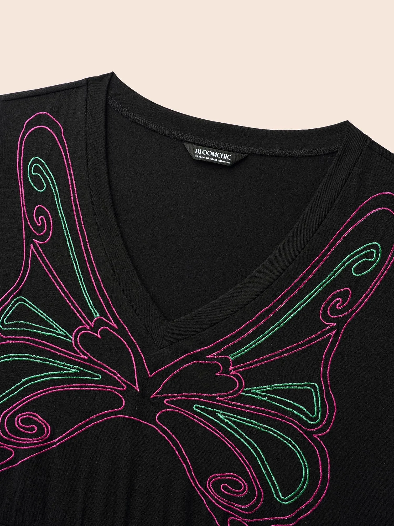 Butterfly Embroidered V Neck Midi Dress sold by Bloomchic product image thumbnail 5