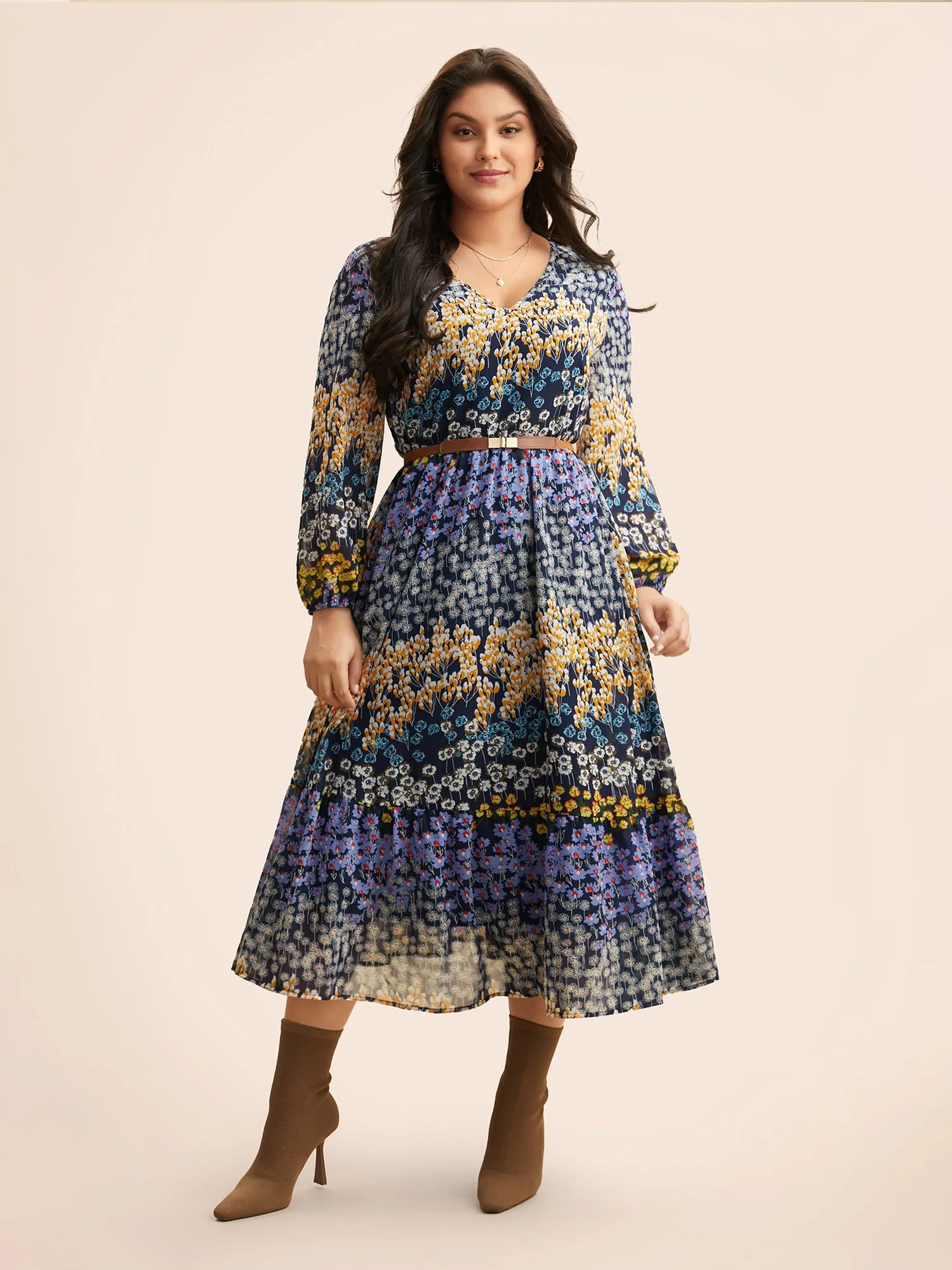 Chiffon Ditsy Floral Lantern Sleeve Dress sold by Bloomchic