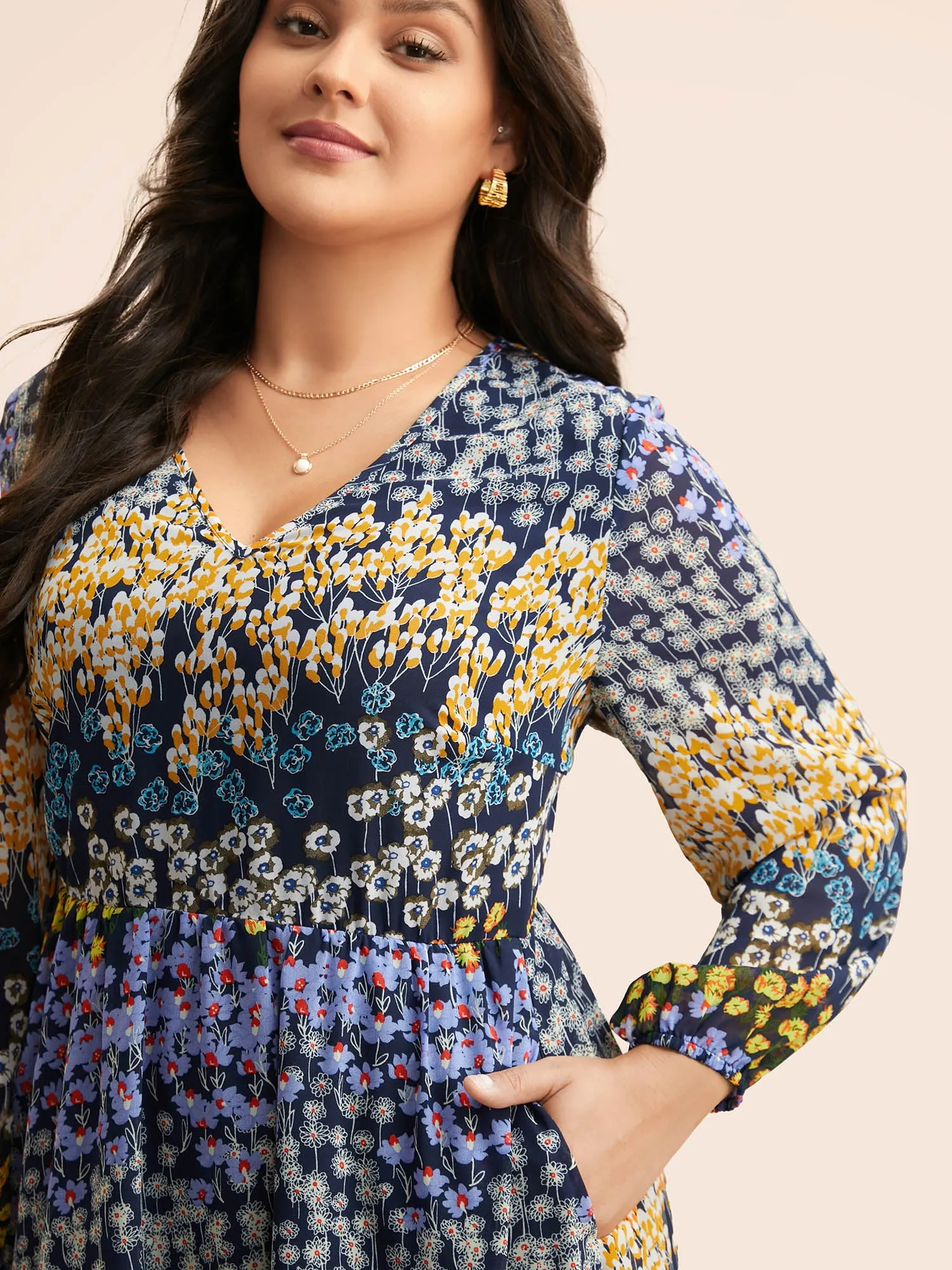 Chiffon Ditsy Floral Lantern Sleeve Dress sold by Bloomchic product image thumbnail 2