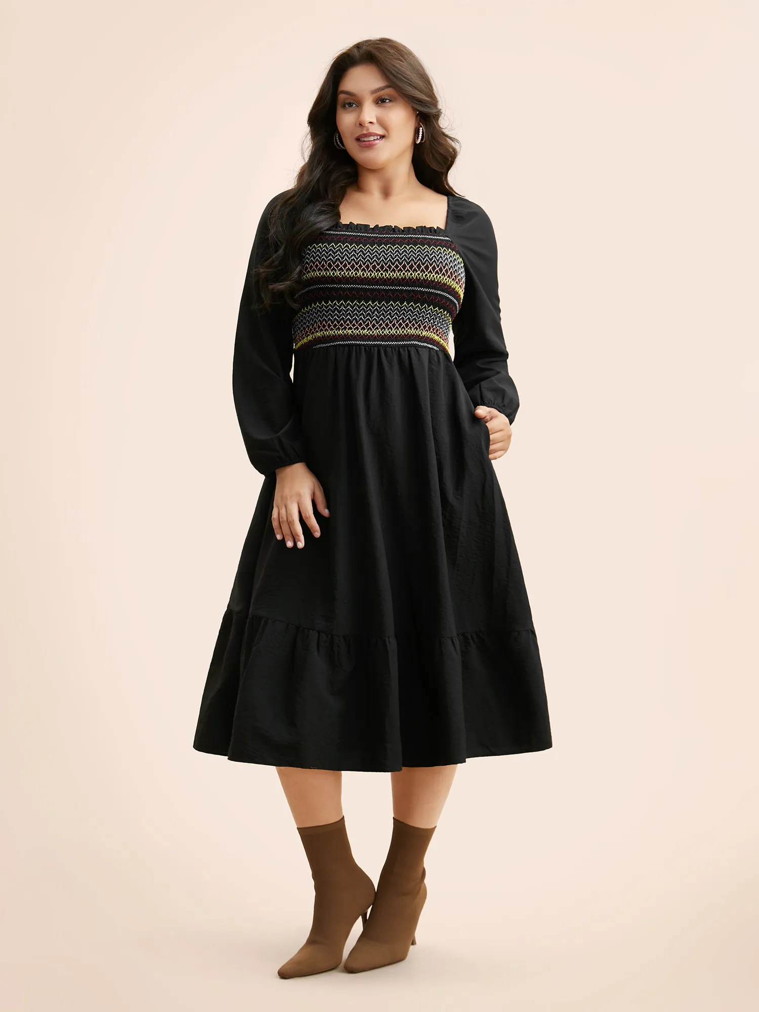 Colored Striped Shirred Frill Trim Dress sold by Bloomchic product image thumbnail 2