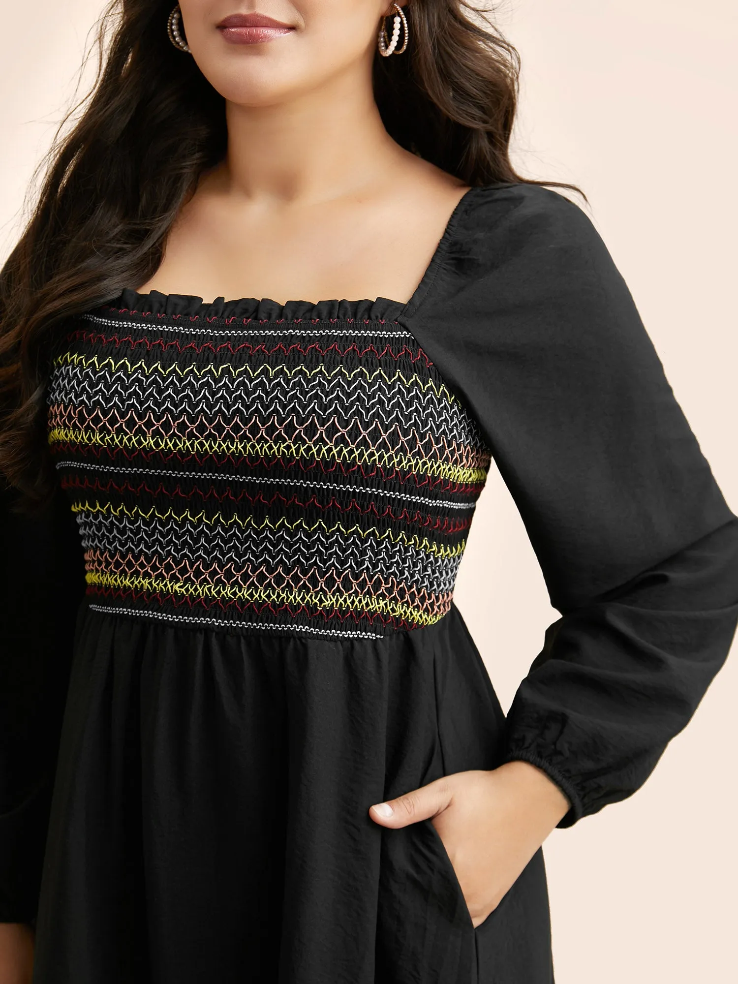 Colored Striped Shirred Frill Trim Dress sold by Bloomchic product image thumbnail 4