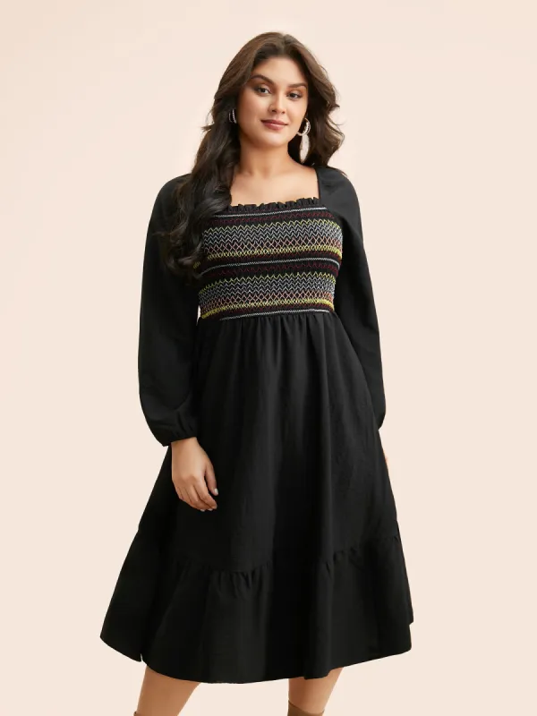 Colored Striped Shirred Frill Trim Dress sold by Bloomchic