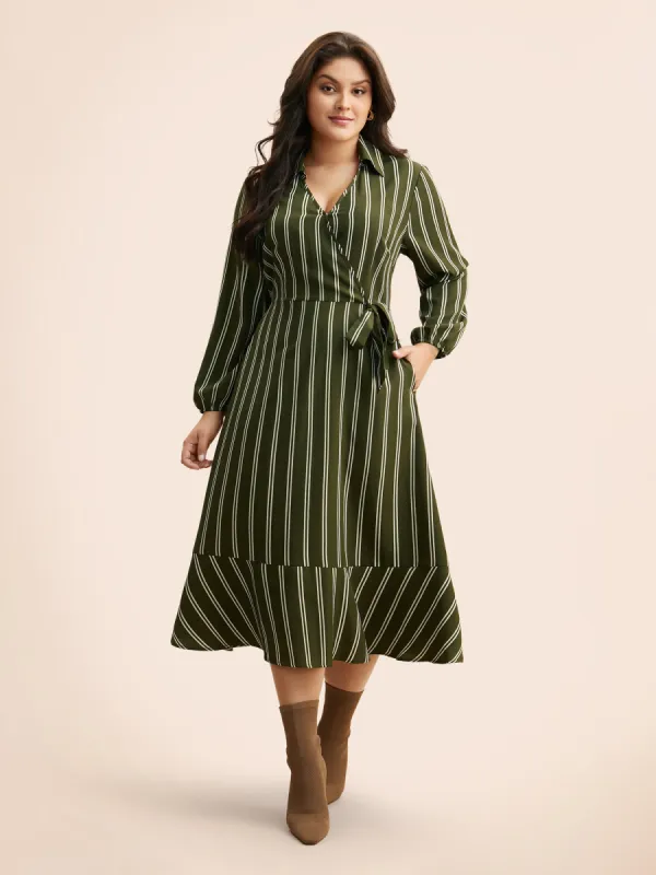 Striped Tie Knot Lantern Sleeve Dress sold by Bloomchic