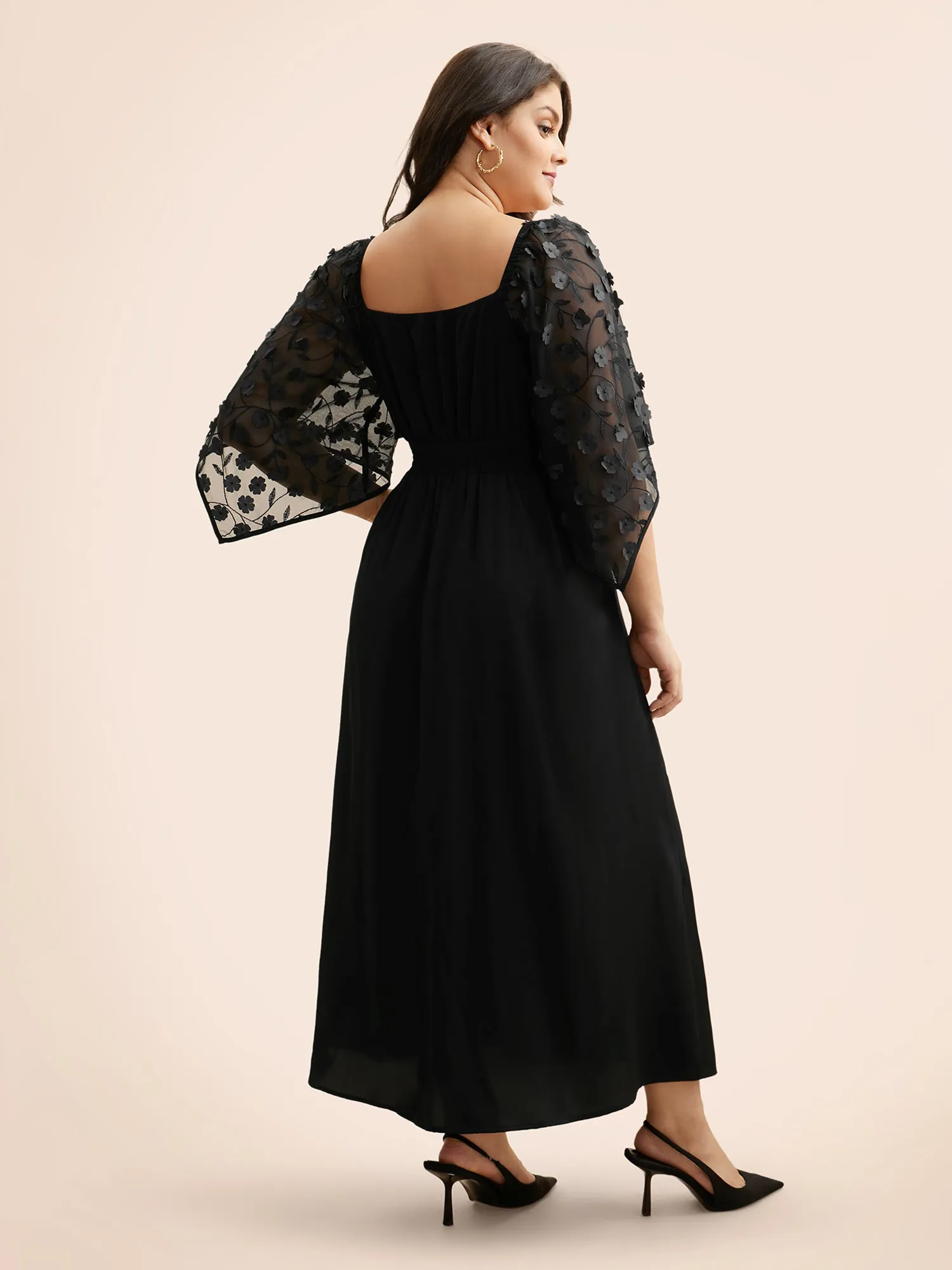 Stereo Flower Design Mesh Shirred Dress sold by Bloomchic product image thumbnail 3