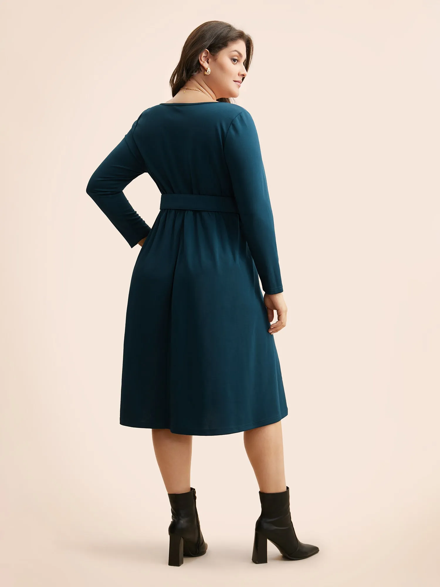 Solid Heart Neckline Belted Dress sold by Bloomchic product image thumbnail 3