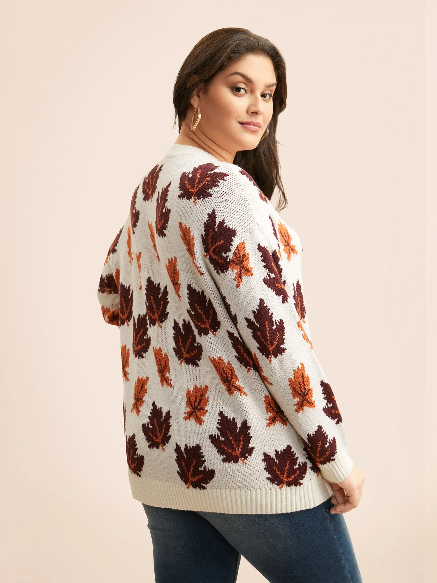 Leaves Jacquard Drop Shoulder Sleeve Pullover sold by Bloomchic product image thumbnail 2