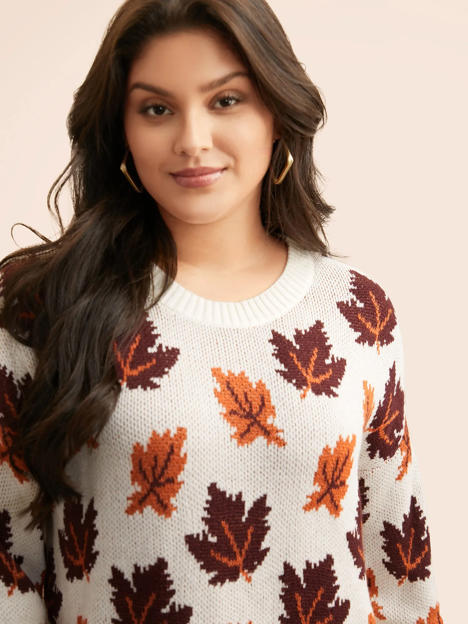 Leaves Jacquard Drop Shoulder Sleeve Pullover sold by Bloomchic product image thumbnail 4
