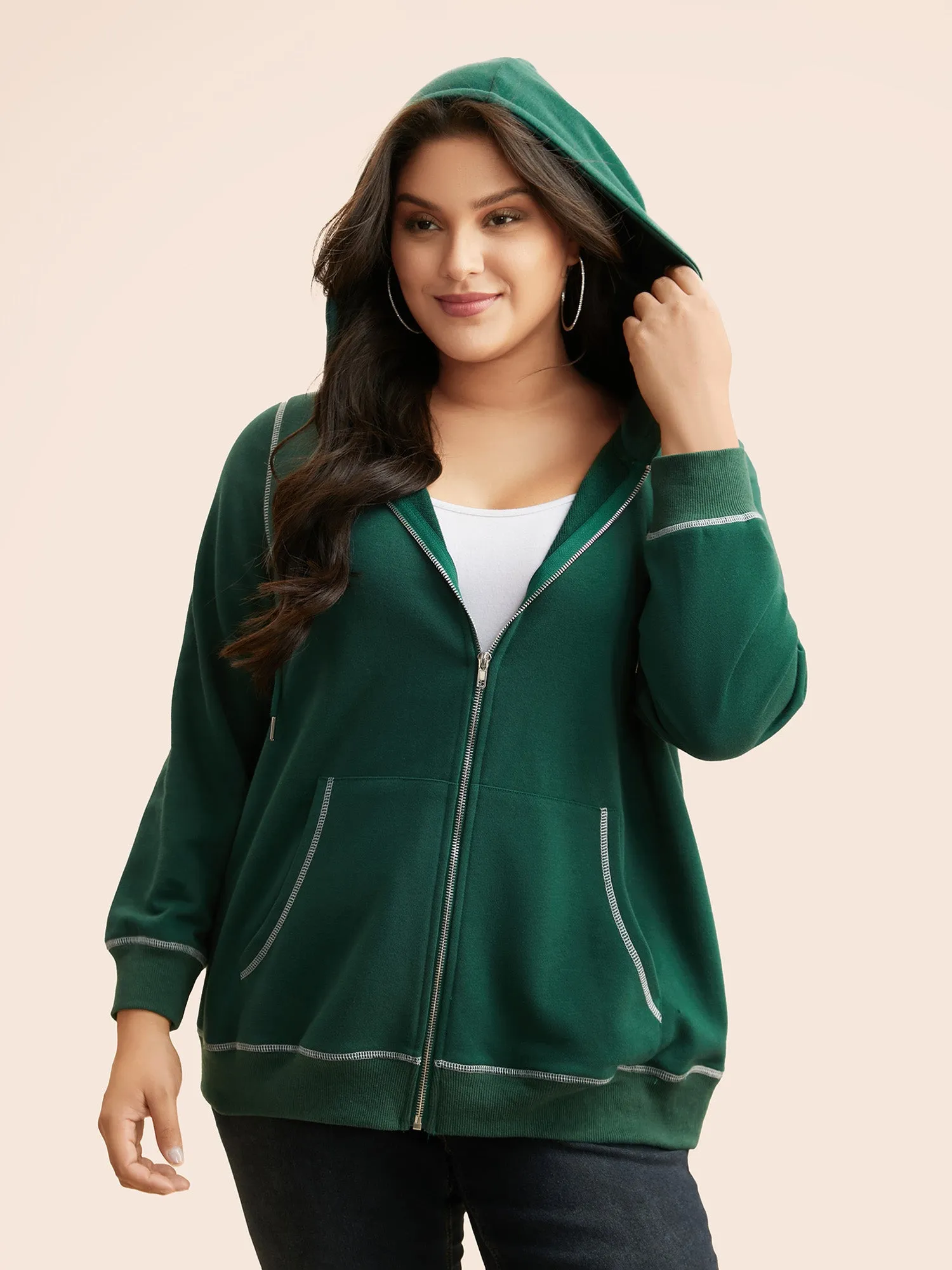 Contrast Stitch Hooded Drawstring Sweatshirt sold by Bloomchic product image thumbnail 2