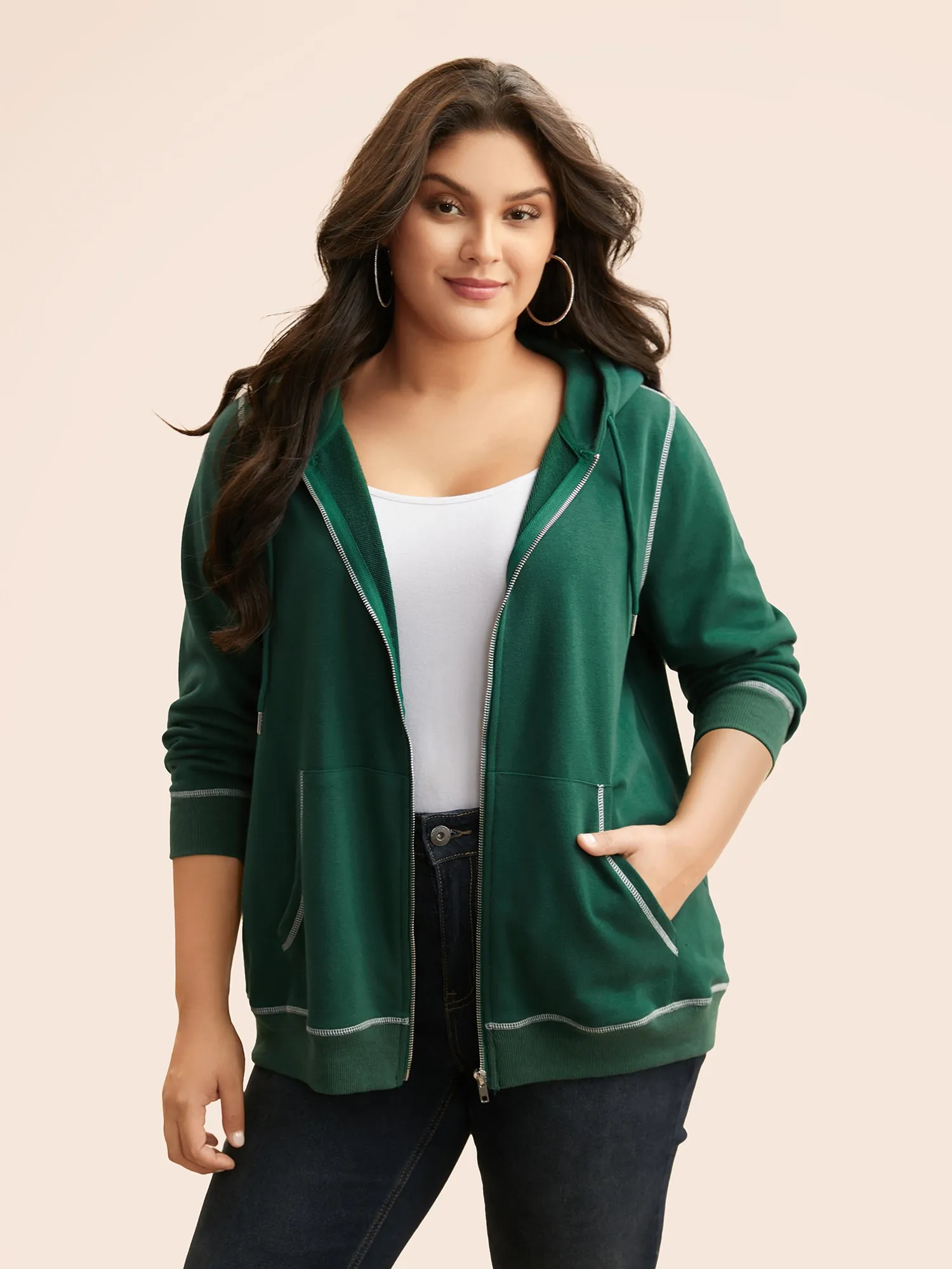 Contrast Stitch Hooded Drawstring Sweatshirt sold by Bloomchic