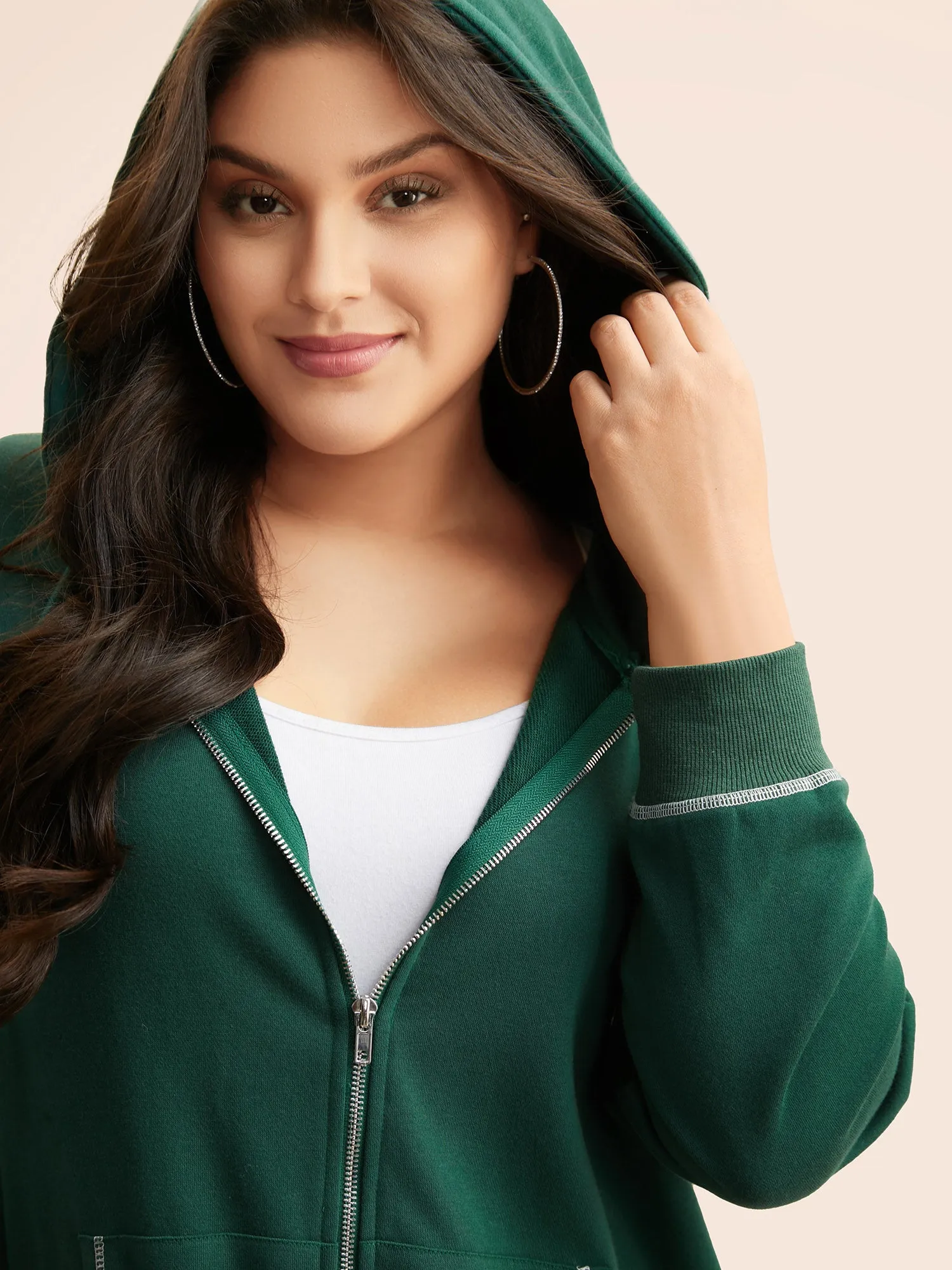 Contrast Stitch Hooded Drawstring Sweatshirt sold by Bloomchic product image thumbnail 5