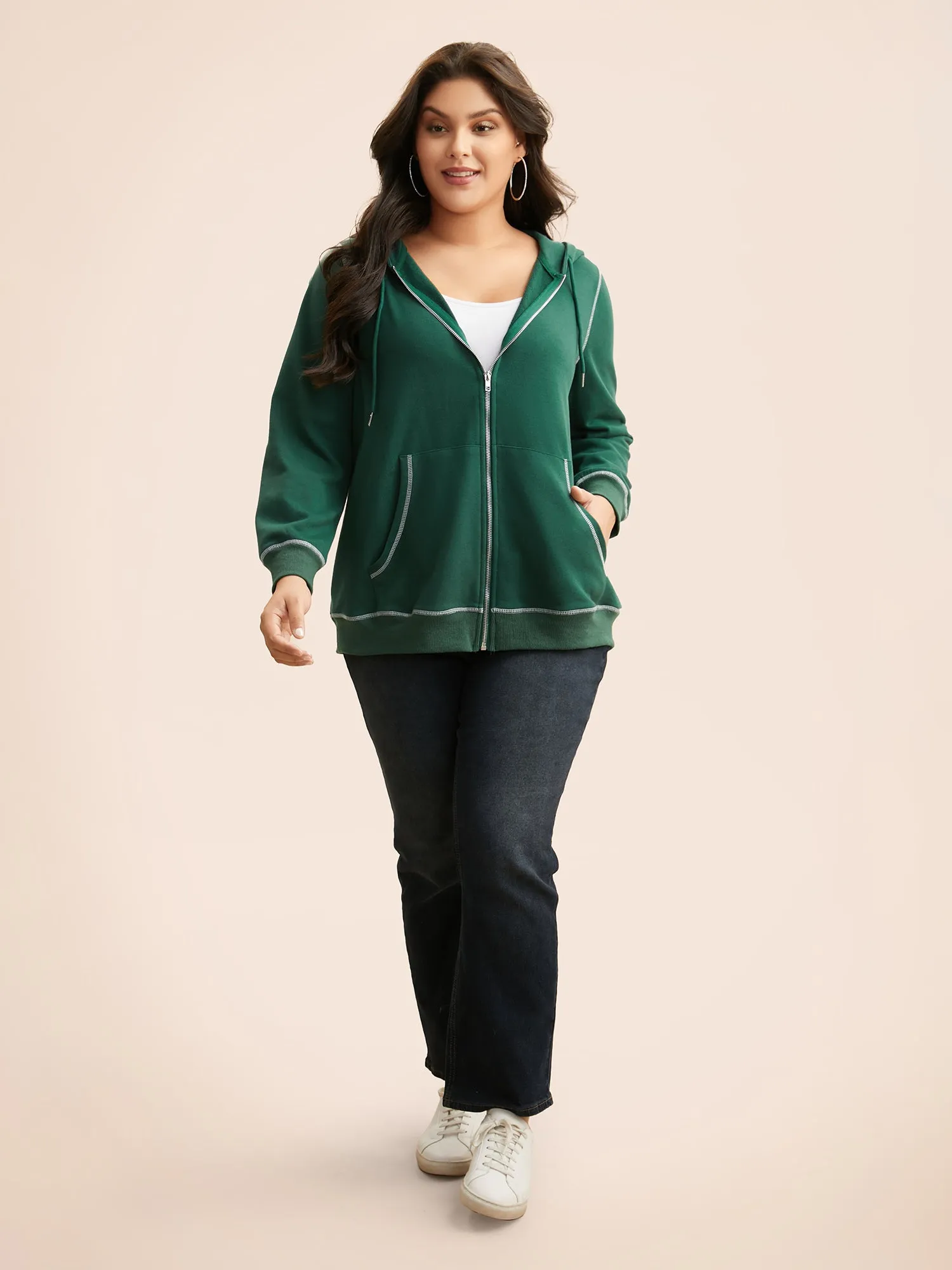 Contrast Stitch Hooded Drawstring Sweatshirt sold by Bloomchic product image thumbnail 4