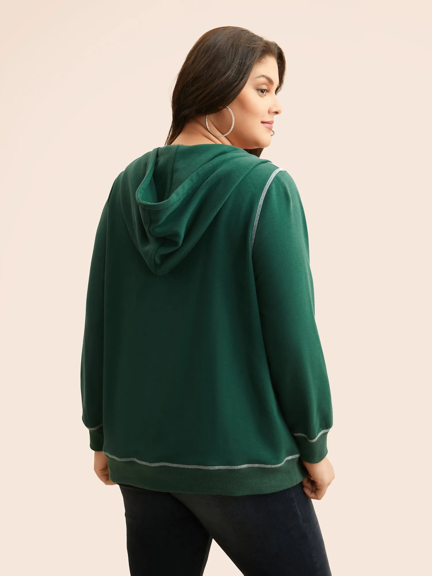 Contrast Stitch Hooded Drawstring Sweatshirt sold by Bloomchic product image thumbnail 3