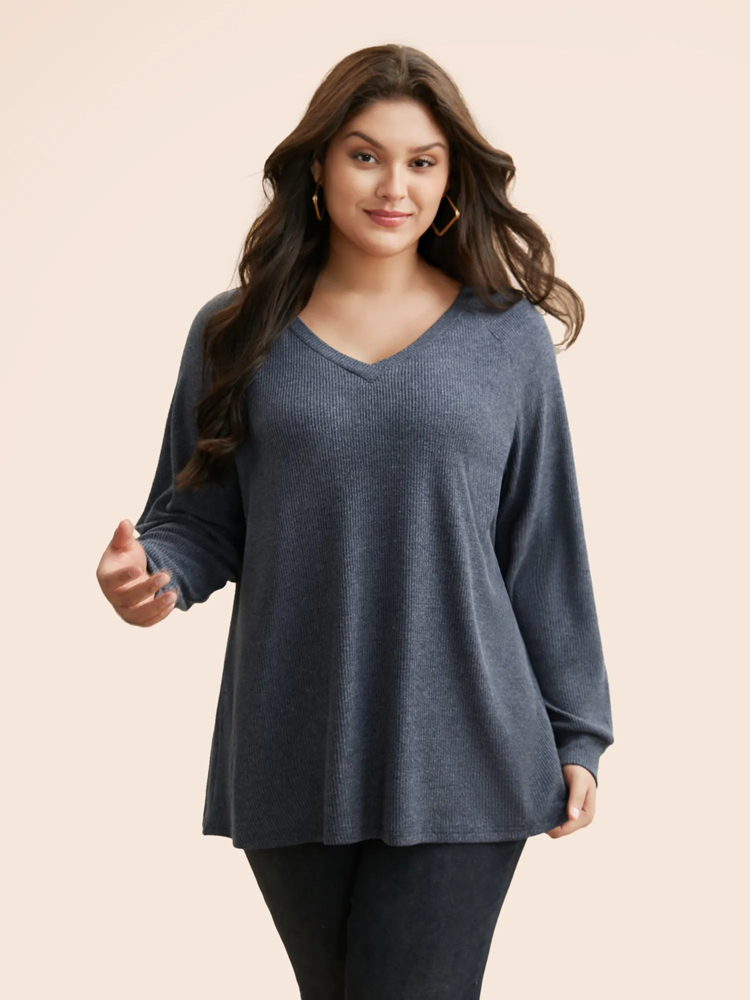 Plain Textured Raglan Sleeve T-shirt sold by Bloomchic