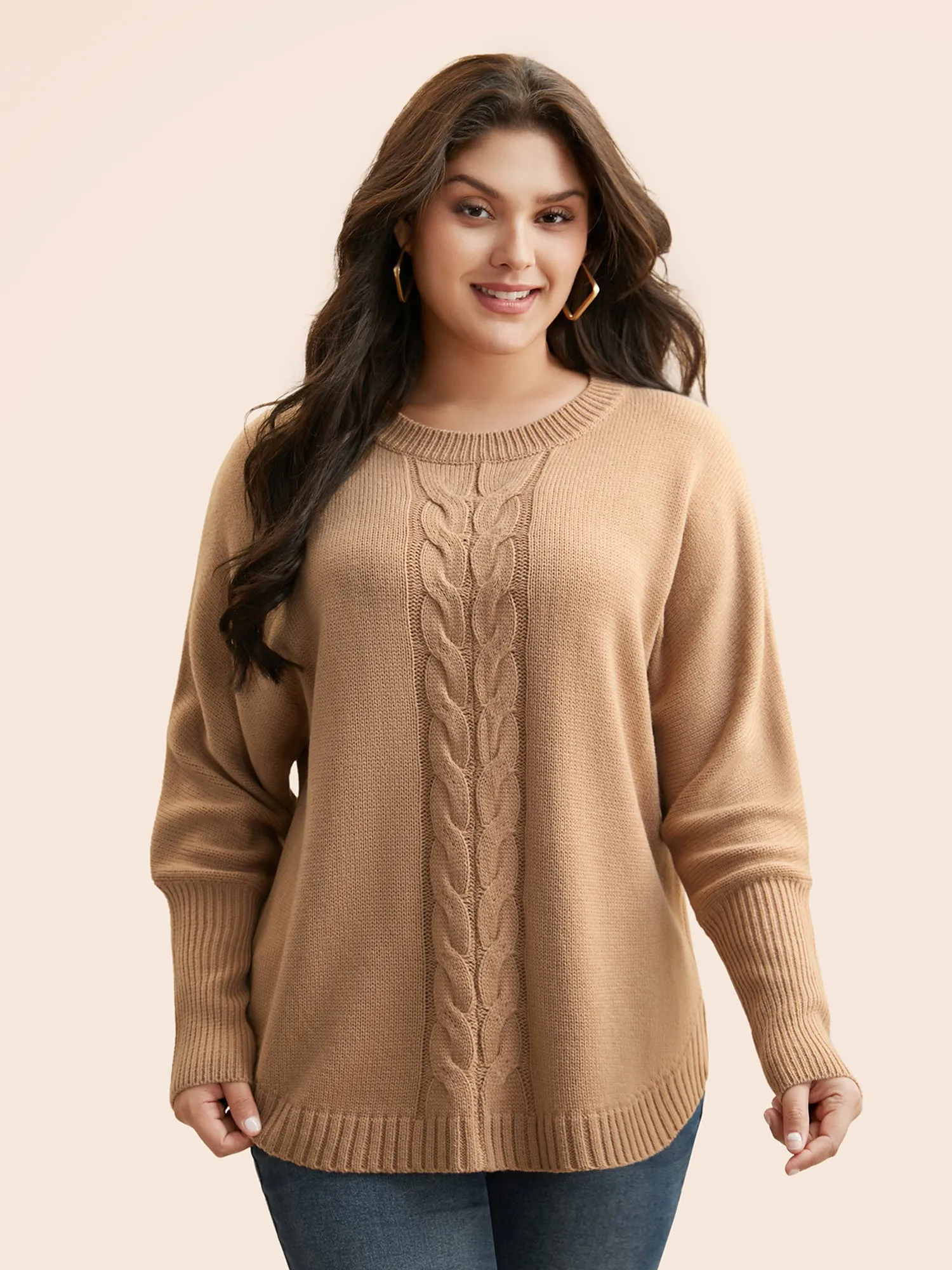 Plain Dolman Sleeve Arc Hem Pullover sold by Bloomchic