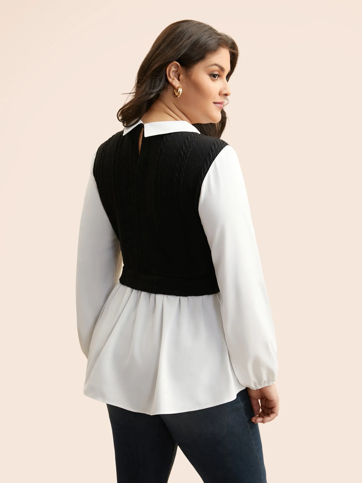 Peter Pan Collar Patchwork Contrast Blouse sold by Bloomchic product image thumbnail 3