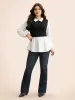 Peter Pan Collar Patchwork Contrast Blouse sold by Bloomchic