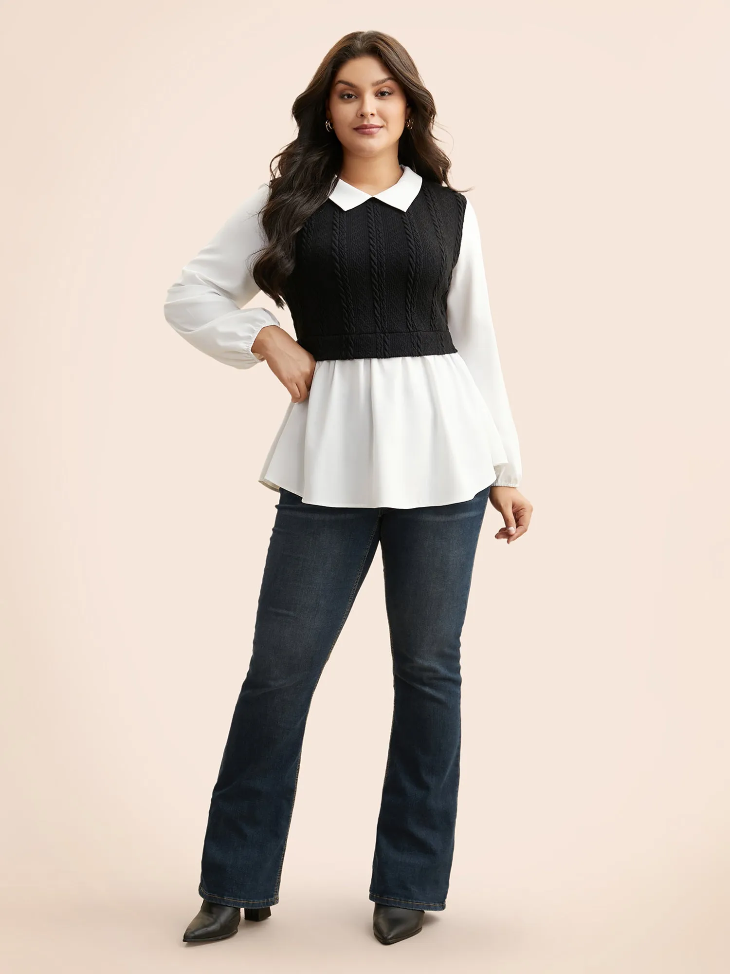 Peter Pan Collar Patchwork Contrast Blouse sold by Bloomchic product image thumbnail 2