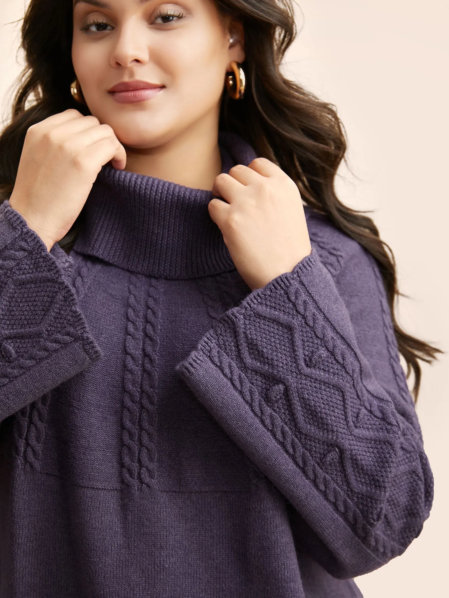 Turtleneck Texture Cable Knit Pullover sold by Bloomchic product image thumbnail 4