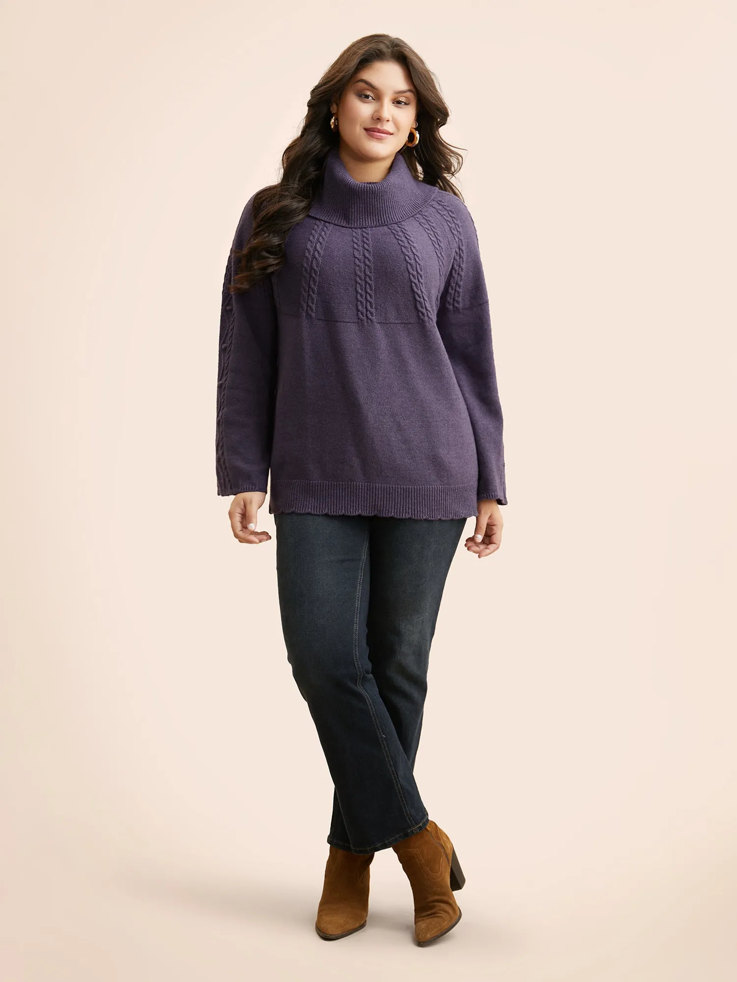 Turtleneck Texture Cable Knit Pullover sold by Bloomchic product image thumbnail 3