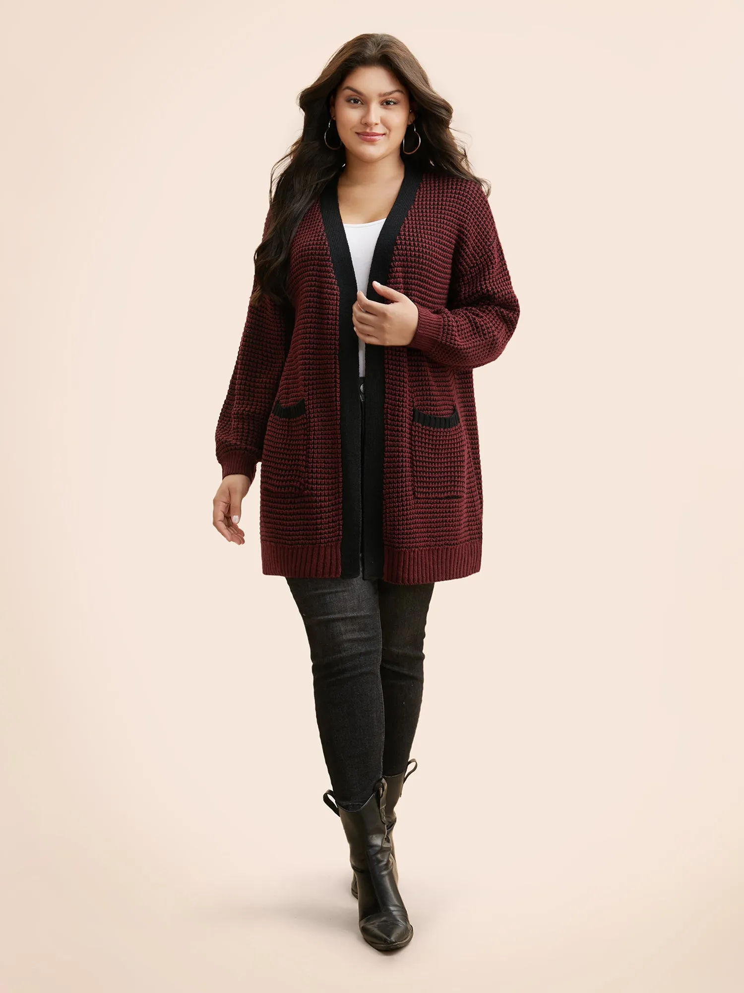 Contrast Textured Drop Shoulder Sleeve Cardigan sold by Bloomchic product image thumbnail 3