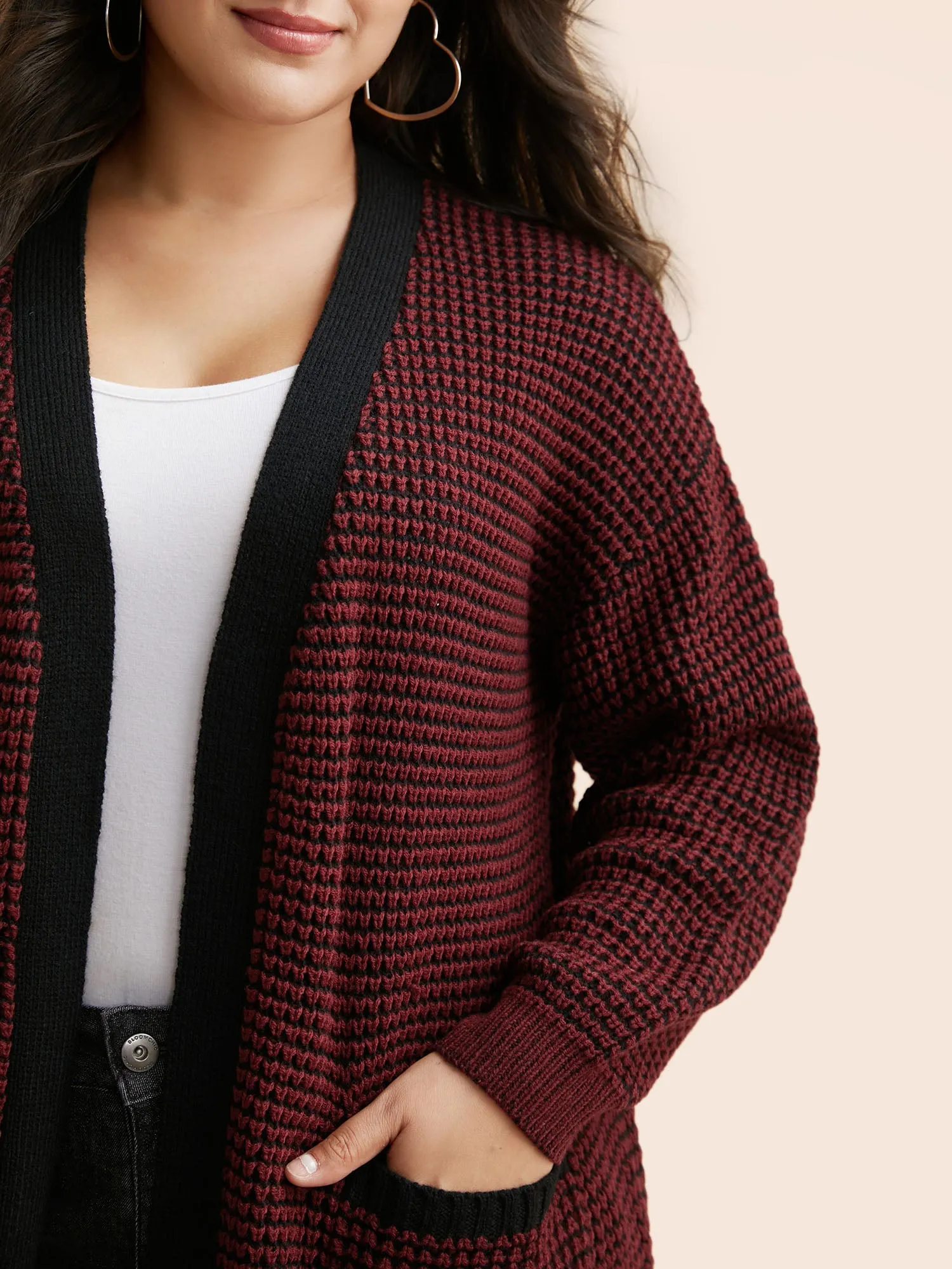 Contrast Textured Drop Shoulder Sleeve Cardigan sold by Bloomchic product image thumbnail 5