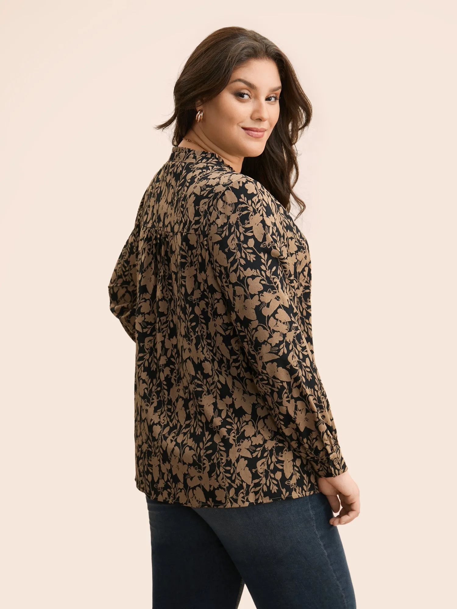 Silhouette Floral Print Notched Frill Trim Blouse sold by Bloomchic product image thumbnail 3