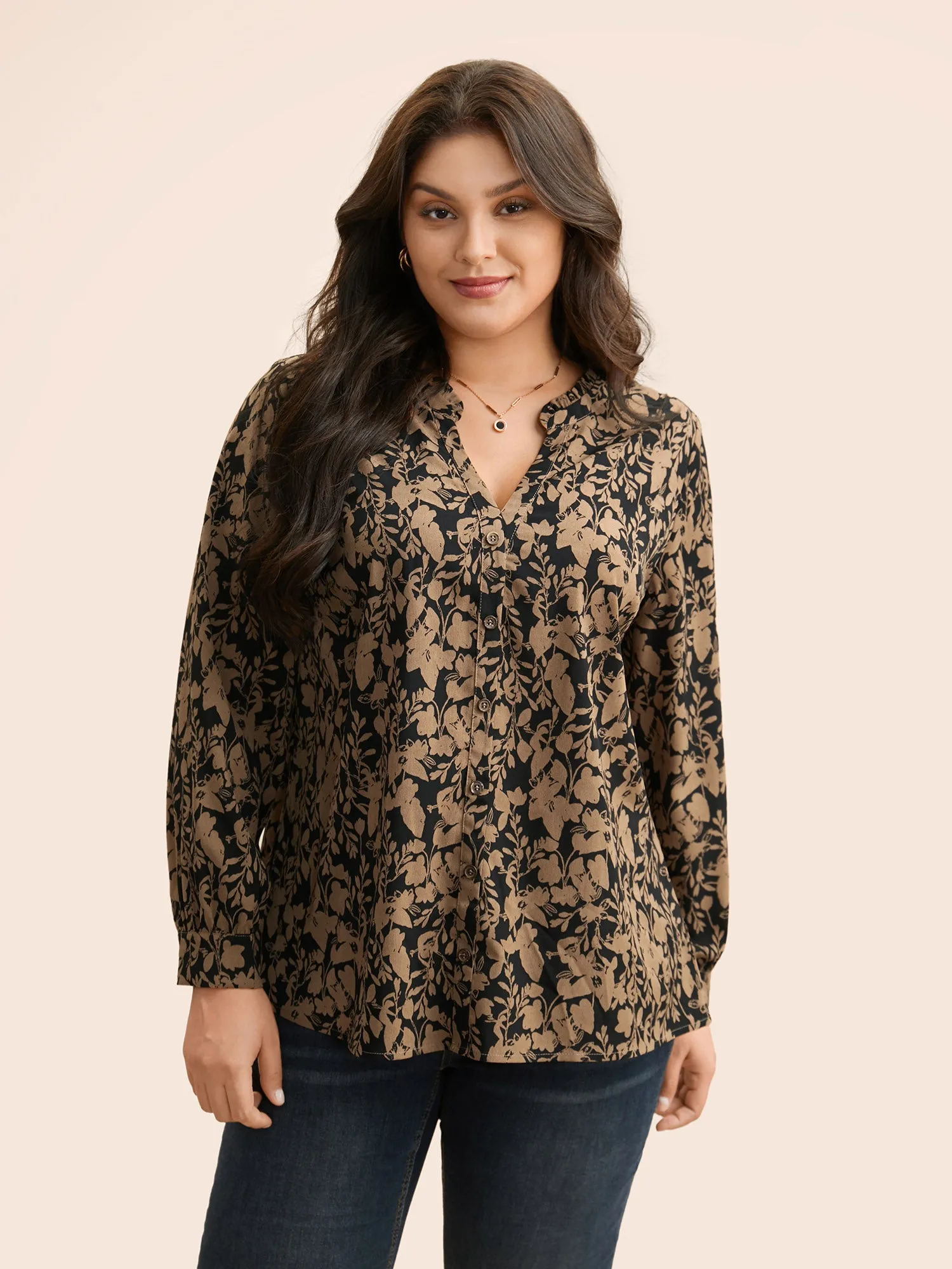 Silhouette Floral Print Notched Frill Trim Blouse sold by Bloomchic product image thumbnail 5