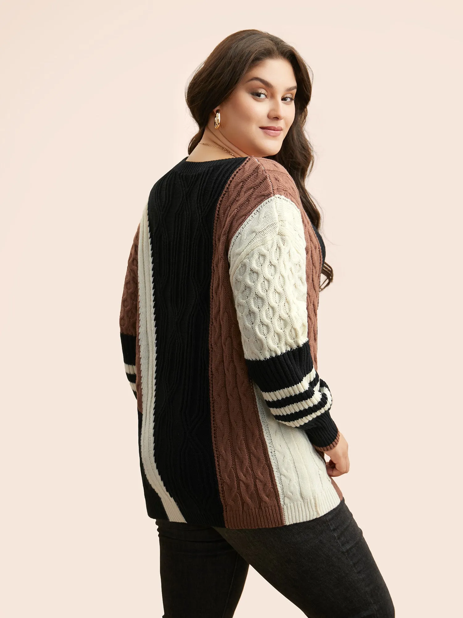 Contrast Patchwork Cable Knit Pullover sold by Bloomchic product image thumbnail 2
