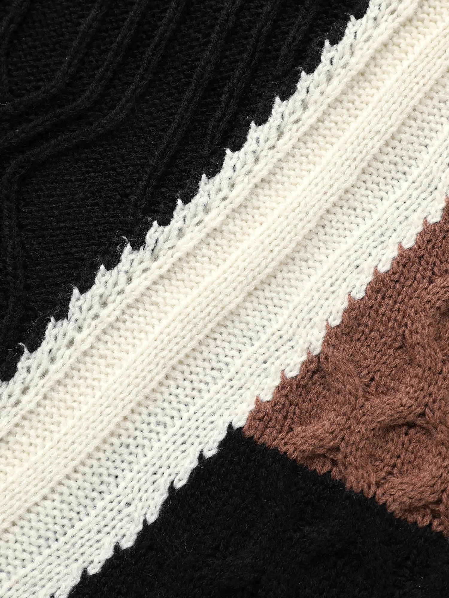 Contrast Patchwork Cable Knit Pullover sold by Bloomchic product image thumbnail 5