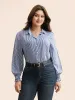 Striped Shirt Collar Shirred Blouse sold by Bloomchic