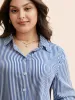 Striped Shirt Collar Shirred Blouse sold by Bloomchic
