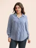 Striped Shirt Collar Shirred Blouse sold by Bloomchic