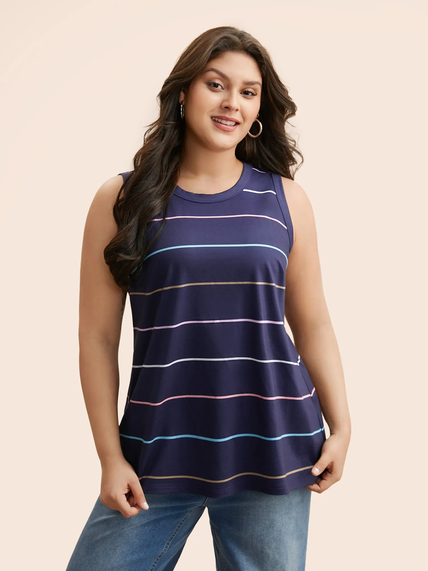 Round Neck Colored Striped Tank Top sold by Bloomchic