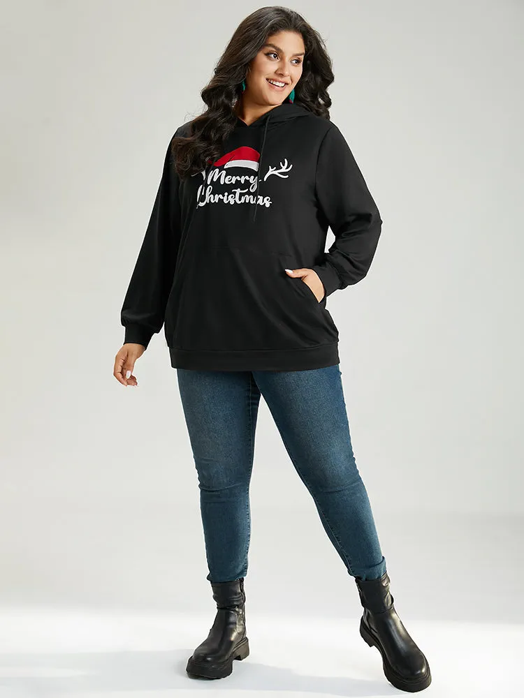 Christmas Letter Hooded Drawstring Pocket Sweatshirt sold by Bloomchic product image thumbnail 5