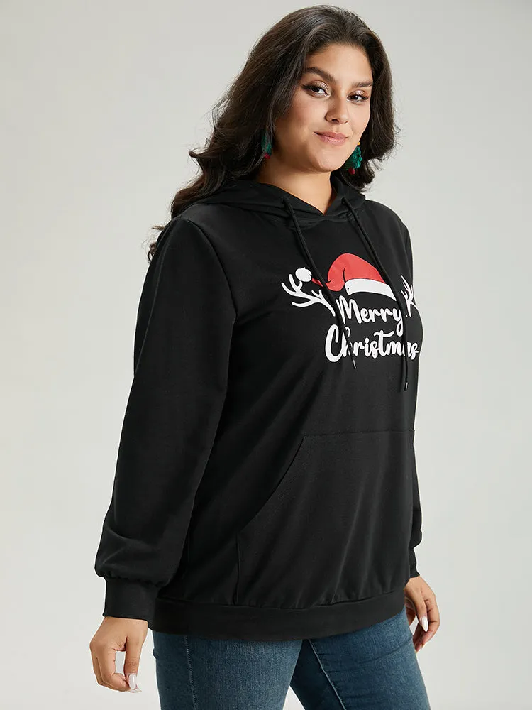 Christmas Letter Hooded Drawstring Pocket Sweatshirt sold by Bloomchic product image thumbnail 4
