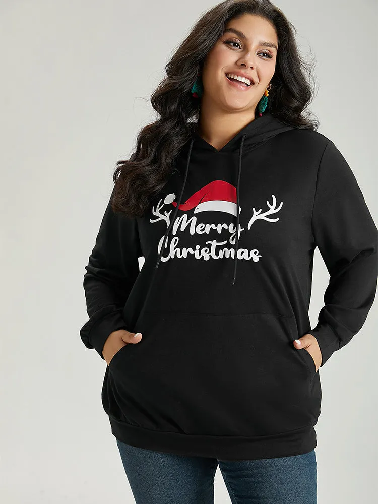 Christmas Letter Hooded Drawstring Pocket Sweatshirt sold by Bloomchic