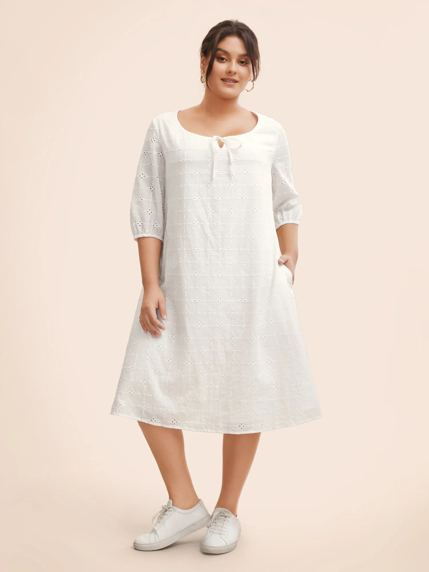 Solid Broderie Anglaise Tie Knot Dress sold by Bloomchic product image thumbnail 3