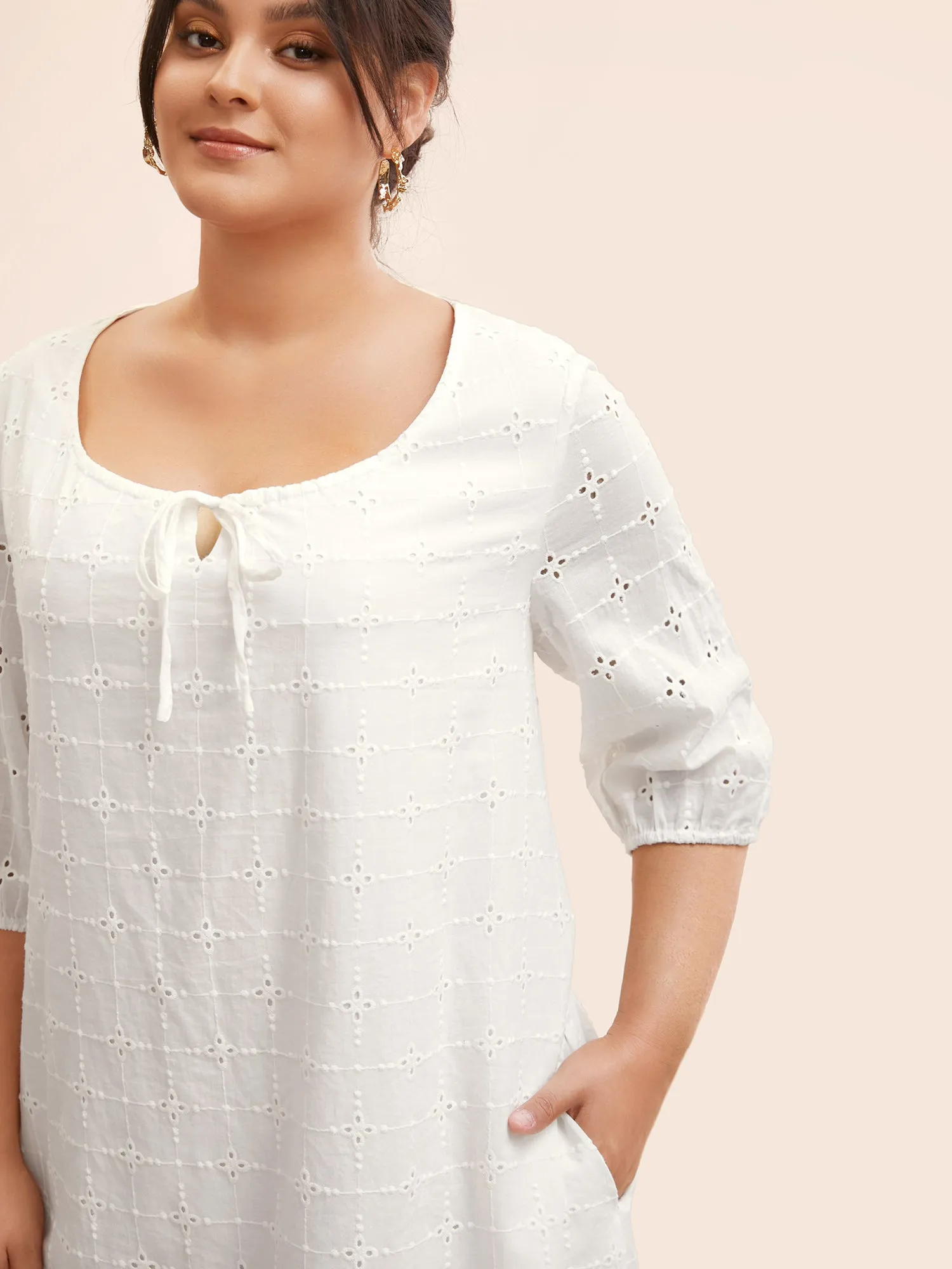 Solid Broderie Anglaise Tie Knot Dress sold by Bloomchic product image thumbnail 2