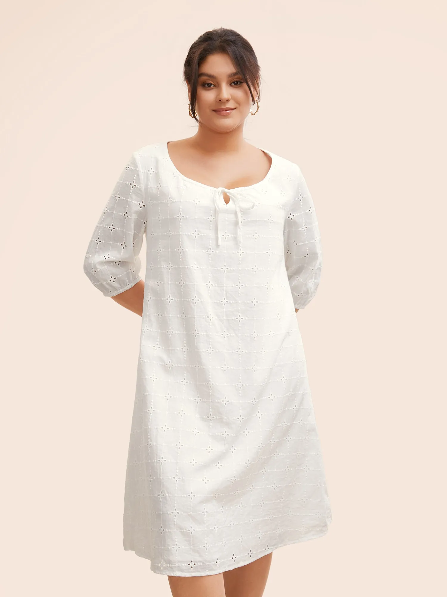 Solid Broderie Anglaise Tie Knot Dress sold by Bloomchic