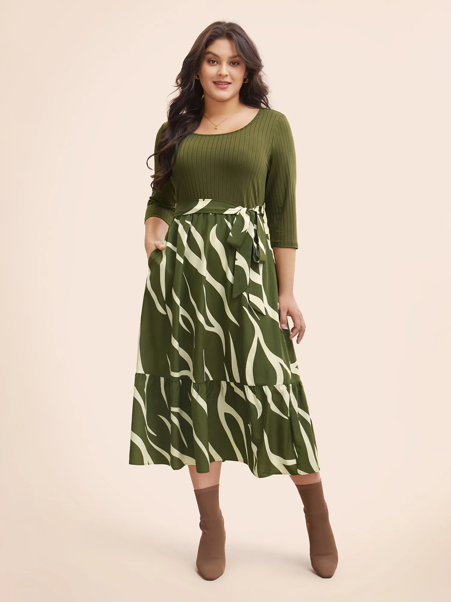 Geometric Texture Patchwork Belted Dress sold by Bloomchic product image thumbnail 2