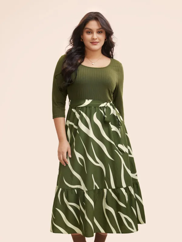 Geometric Texture Patchwork Belted Dress sold by Bloomchic