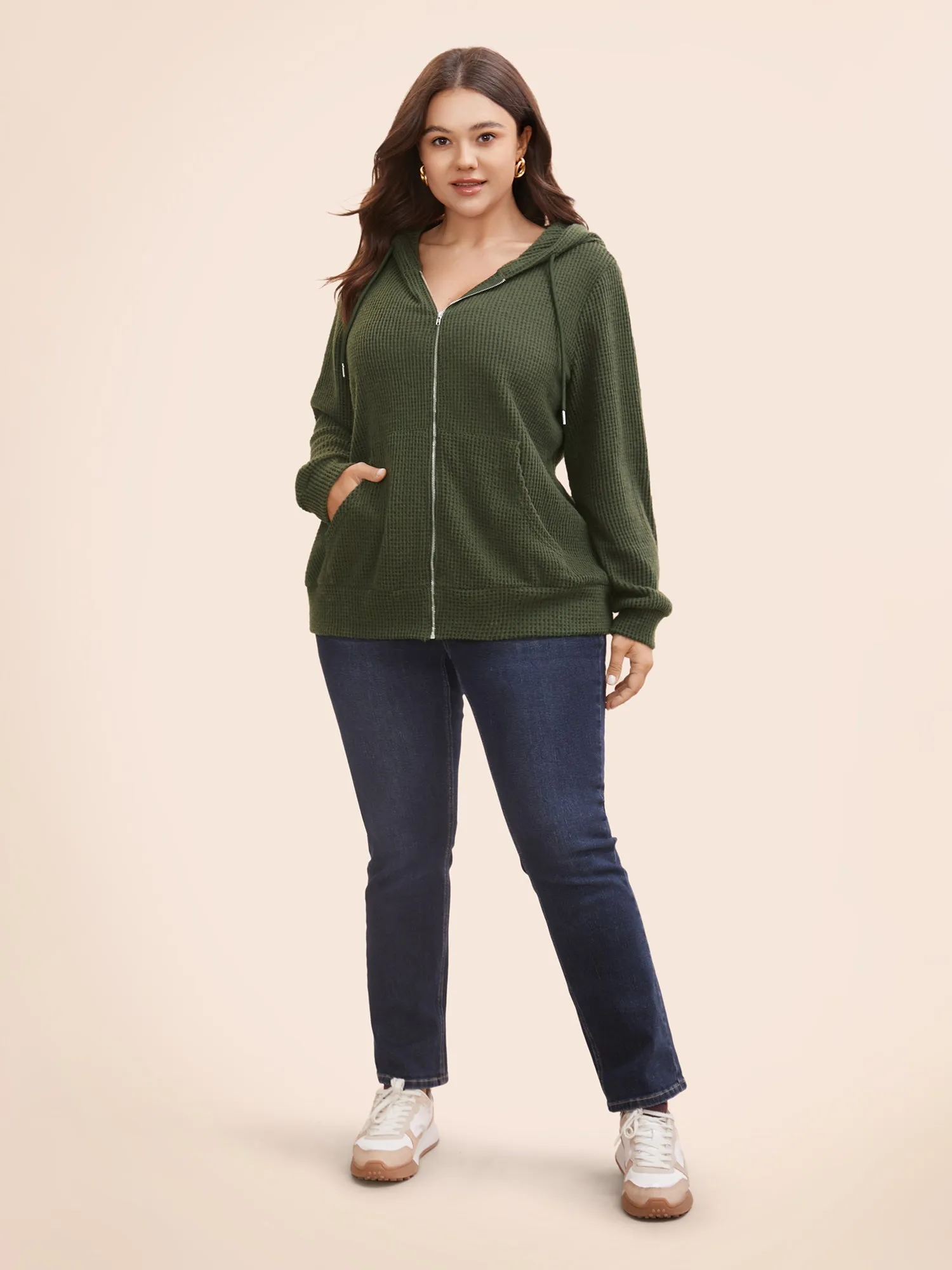 Texture Pocket Drawstring Hooded Sweatshirt sold by Bloomchic product image thumbnail 4