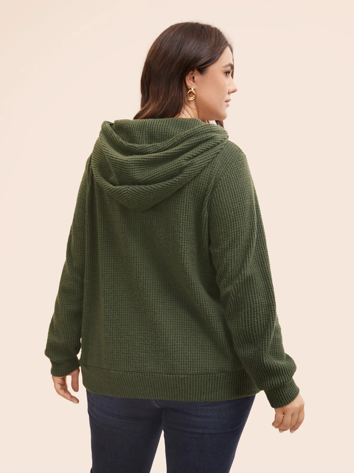 Texture Pocket Drawstring Hooded Sweatshirt sold by Bloomchic product image thumbnail 3