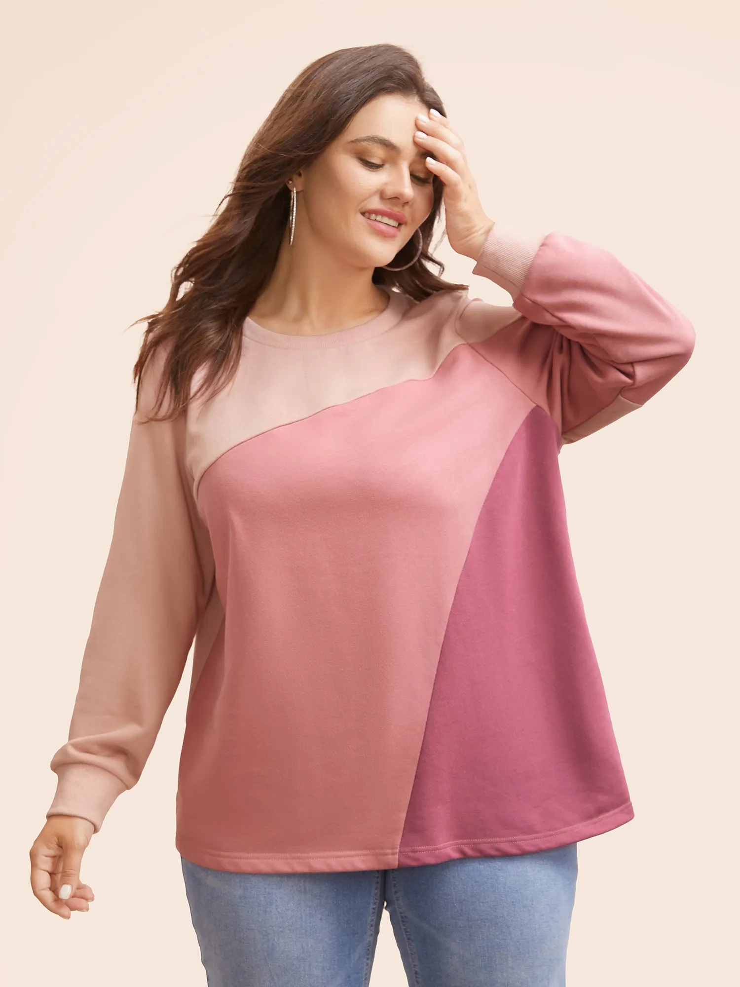 Colorblock Contrast Round Neck Sweatshirt sold by Bloomchic product image thumbnail 5