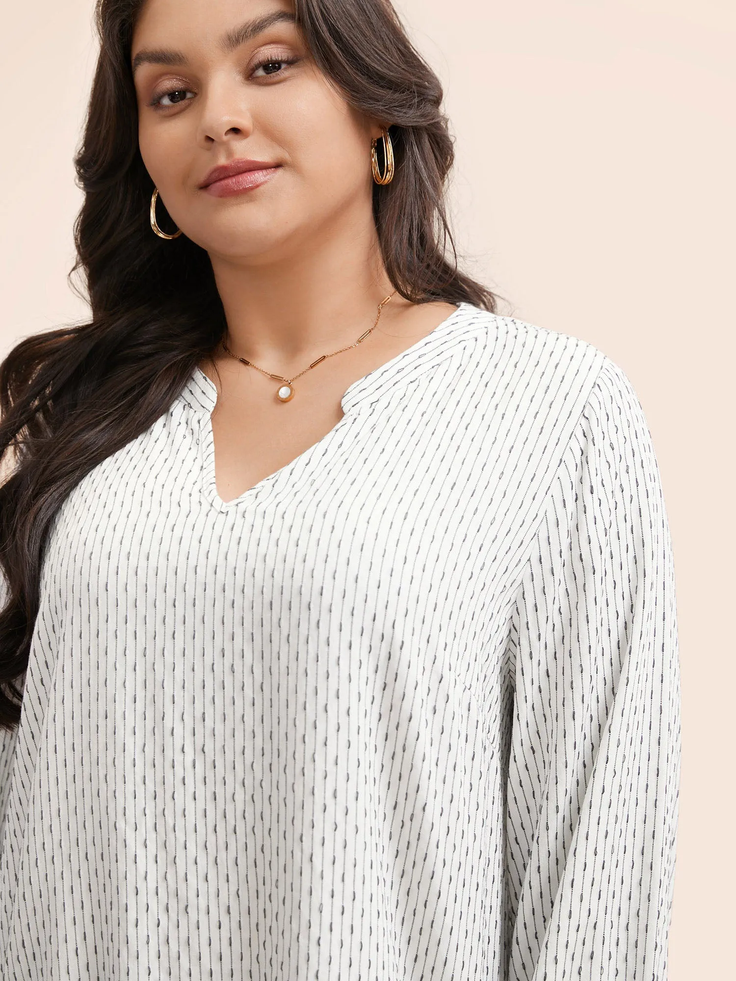 Notched Textured Lantern Sleeve Blouse sold by Bloomchic product image thumbnail 3