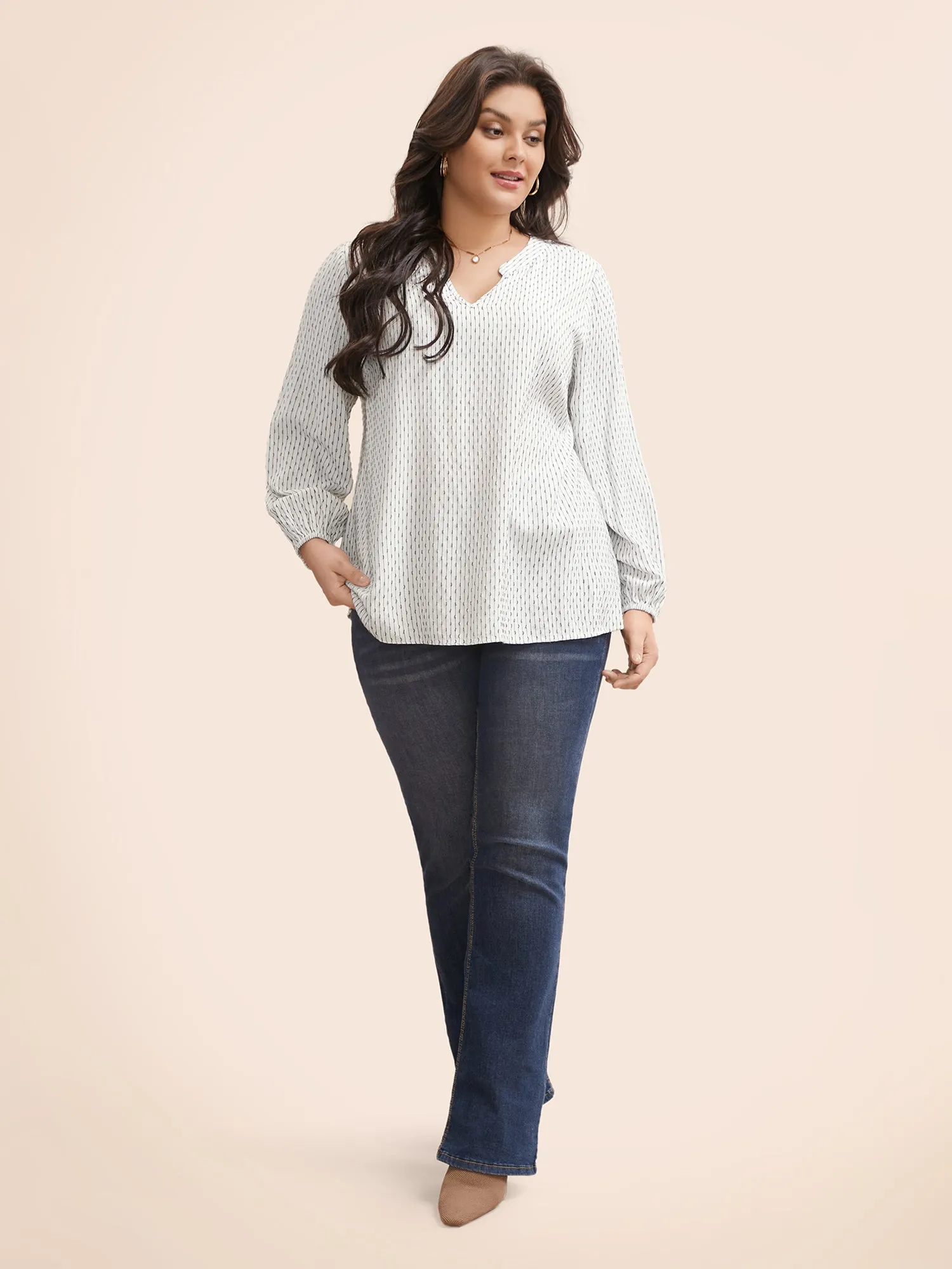 Notched Textured Lantern Sleeve Blouse sold by Bloomchic product image thumbnail 2