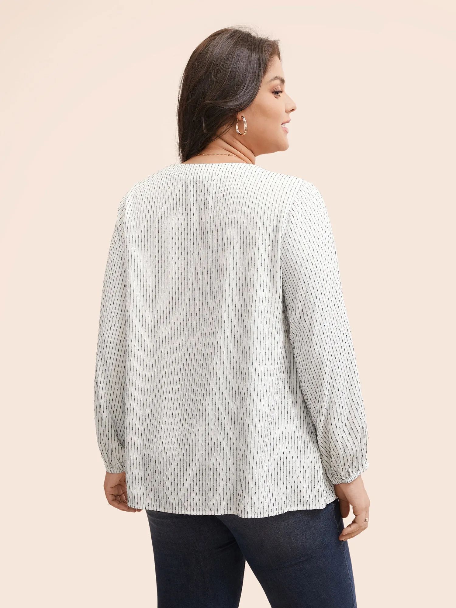 Notched Textured Lantern Sleeve Blouse sold by Bloomchic product image thumbnail 4