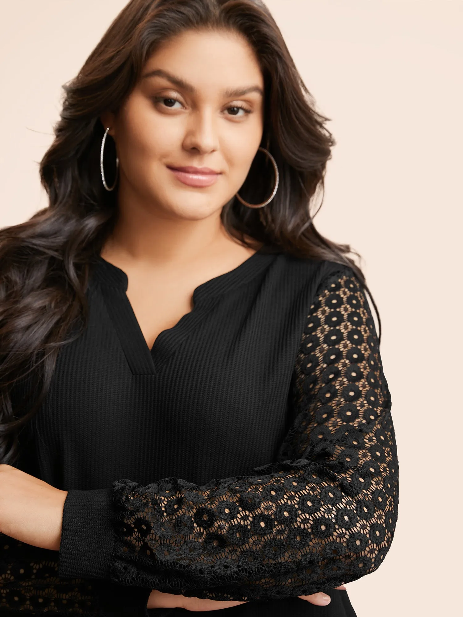 Notched Crochet Lace Mesh T-shirt sold by Bloomchic product image thumbnail 4